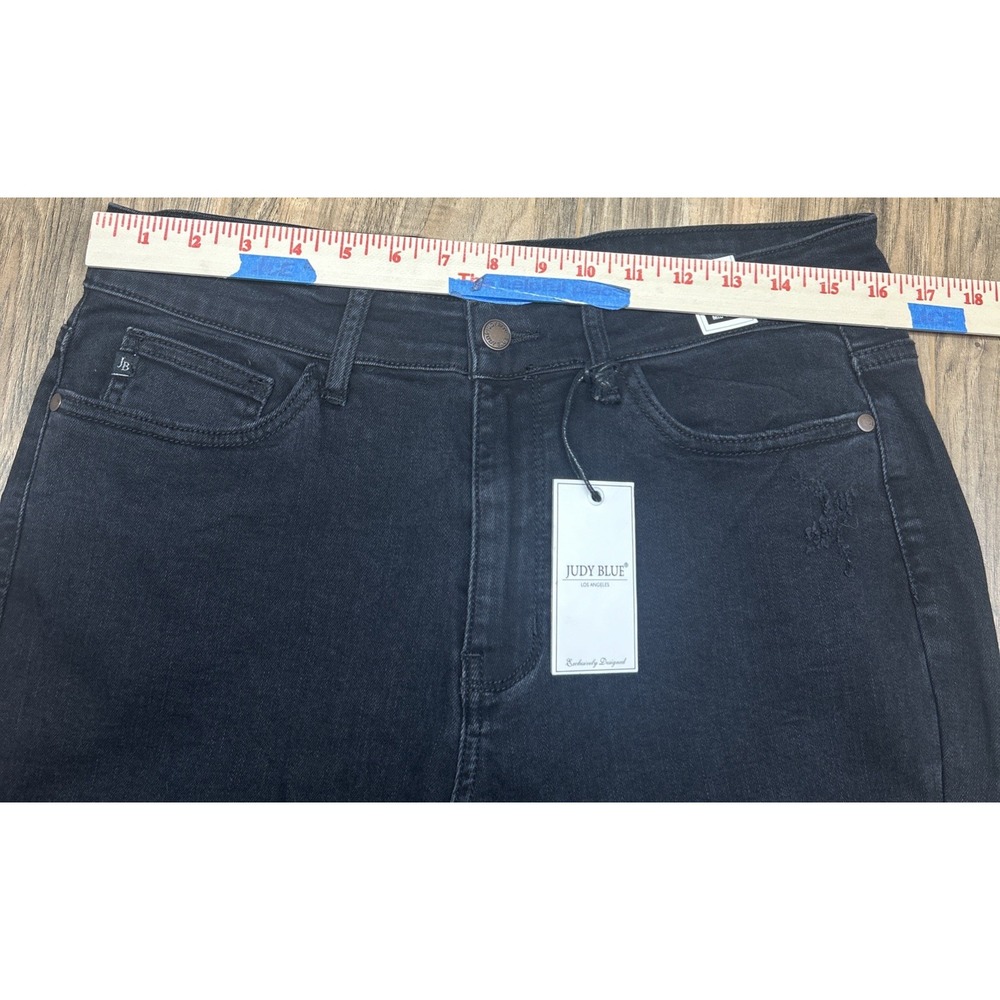 NWT Judy Blue Skinny Fit Mid‎ Rise Stretch Black Jeans Leopard Distressed Sz 14W - Picture 10 of 11
